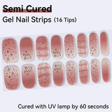 Semi-cured Gel Nail Strips 16 Tips Self Adhesive Nail Sticker Need to Dry with UV Lamp