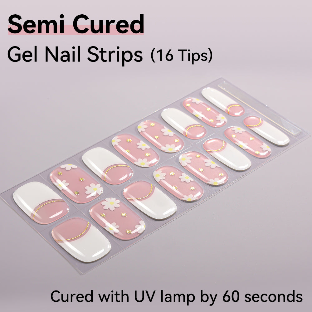 French Tip-Semi-cured Gel Nail Strips 16 Tips
