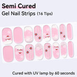Semi-cured Gel Nail Strips 16 Tips Self Adhesive Nail Sticker Need to Dry with UV Lamp