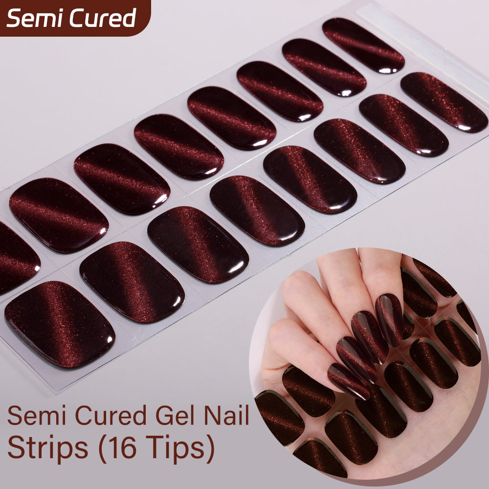Cat Eye Magnetic Effect-Semi-cured Gel Nail Strips 16 Tips  | Requires UV Lamp