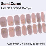 Premium Semi-Cured Gel Nail Strips - 16 Tips DIY Salon Quality Gel Nail Wraps, HEMA-Free & Long Lasting (Requires UV/LED Lamp)
