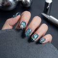 Ethereal Blue Ice & Snow Ombre Press-on Nails | Short Coffin (Ballerina) Shape | Winter Sparkle Collection