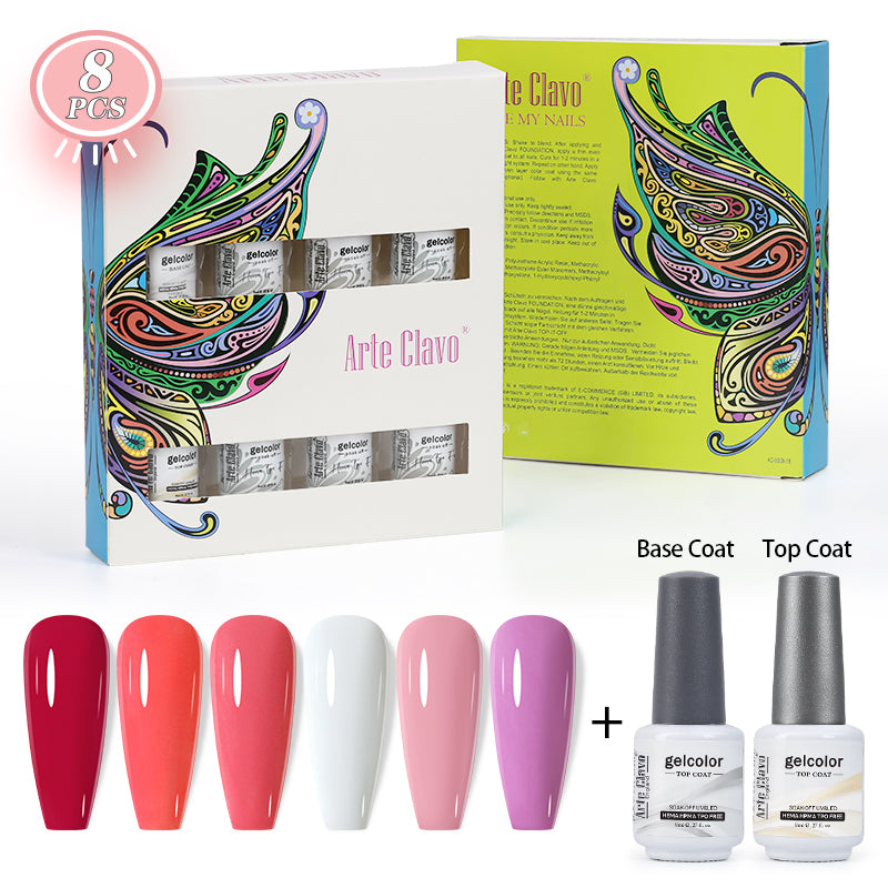 8ml Gel Nail Polish Box Set-6 Bottles Color Gel+ 1 Bottle Base Coat+ 1 Bottle Top Coat (ZH19~~ZH47))