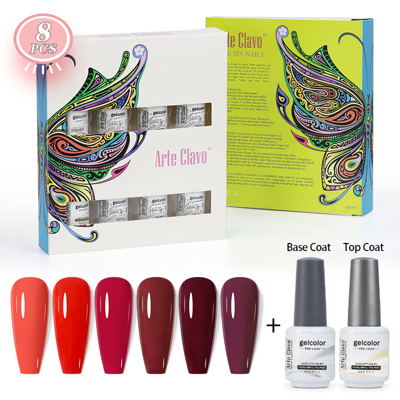 8ml Gel Nail Polish Box Set-6 Bottles Color Gel+ 1 Bottle Base Coat+ 1 Bottle Top Coat (ZH19~~ZH47))