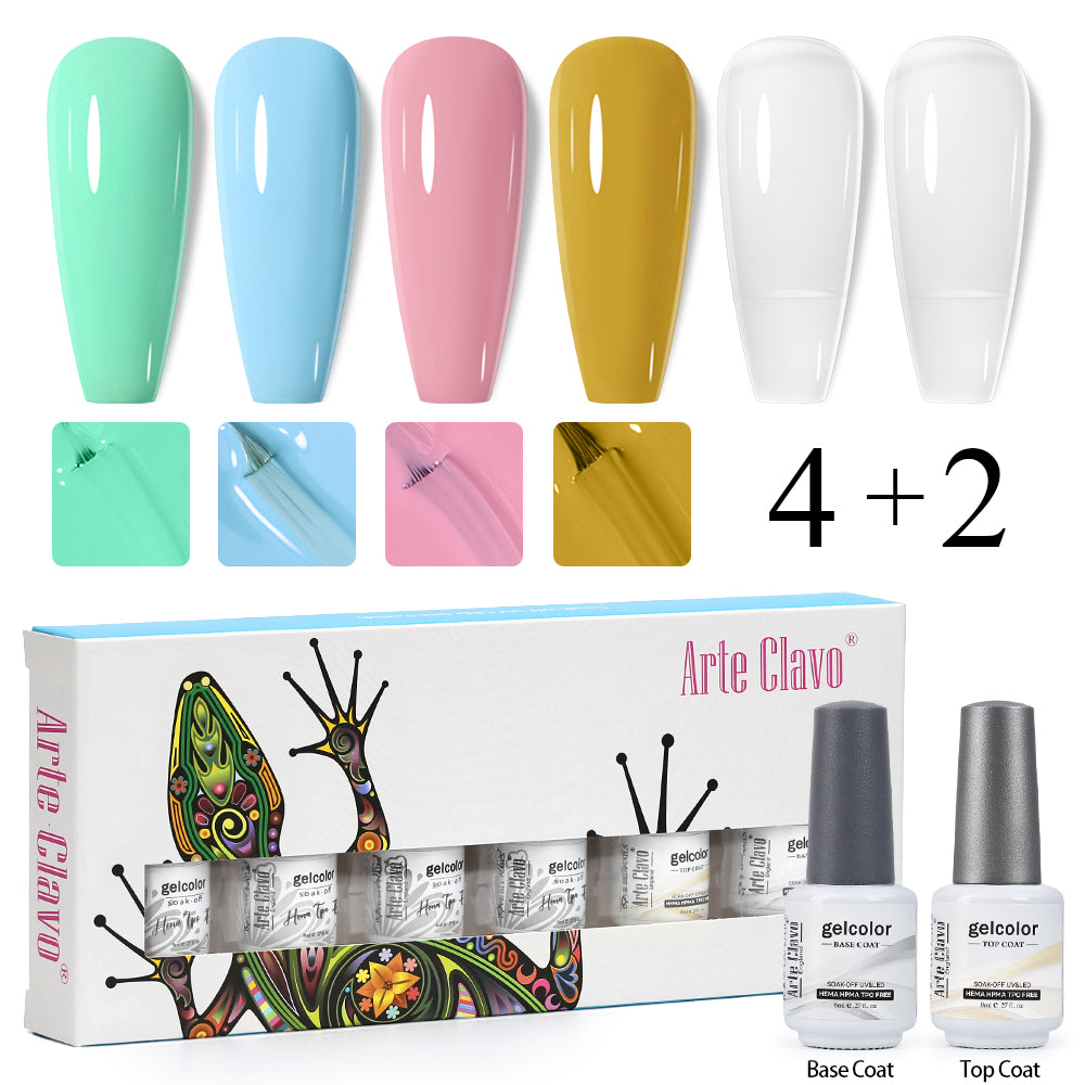 8ml Gel Nail Polish Box Set-4 Bottles Color Gel+ 1 Bottle Base Coat+ 1 Bottle Top Coat (ZH30~~ZH49)