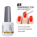 Extra durable Tempered Top Coat providing a scratch-resistant shield for gel nails.