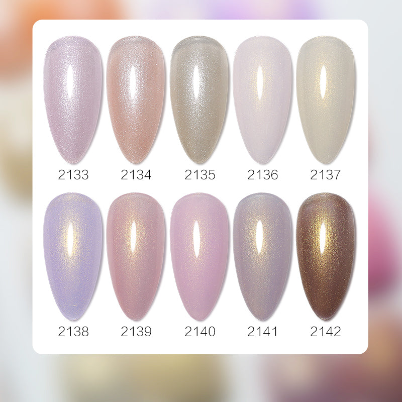 Close-up swatch of Aurora Pearl nail gel showing the iridescent shimmer and creamy texture, HEMA free formula