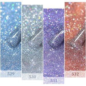 Close-up of reflective diamond gel polish showing high-density glitter texture