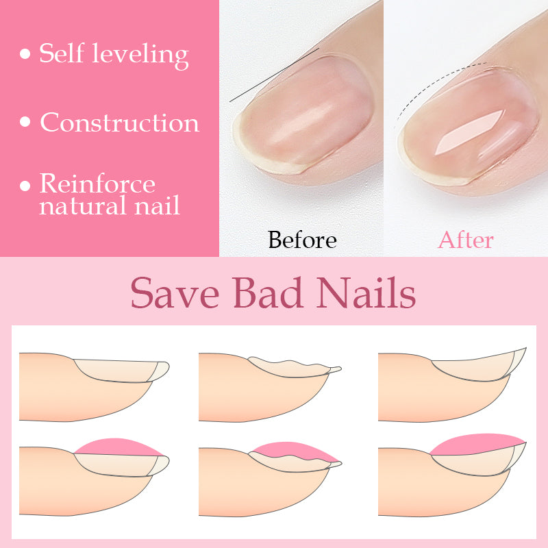 Long-lasting gel manicure using Arte Clavo rubber base gel for thin nails