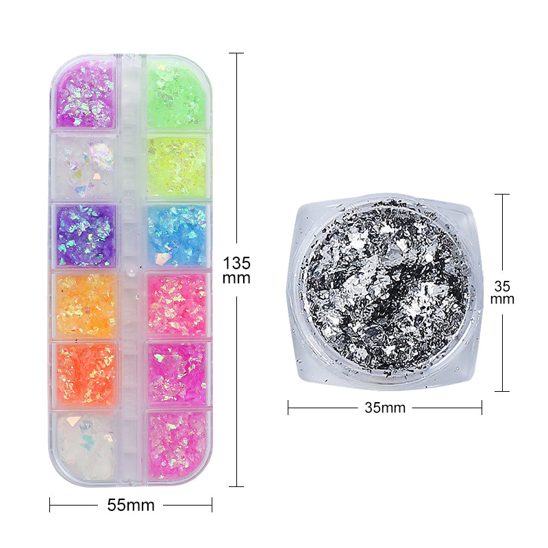 NAILCO Nail Glitter Gold Foils Irregular Aluminum Snowflakes Maple Leaves Thin Paillette Butterfly Nail Art Chrome Pigment DIY Decoration