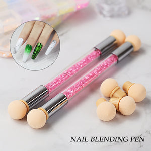 NAILCO 1PC Rhinestone Handle + 6PCS Sponge Head Nails Art Brushes