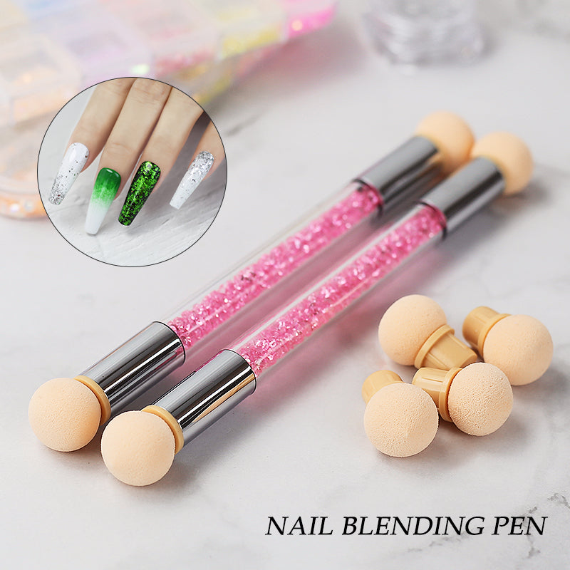 NAILCO 1PC Rhinestone Handle + 6PCS Sponge Head Nails Art Brushes