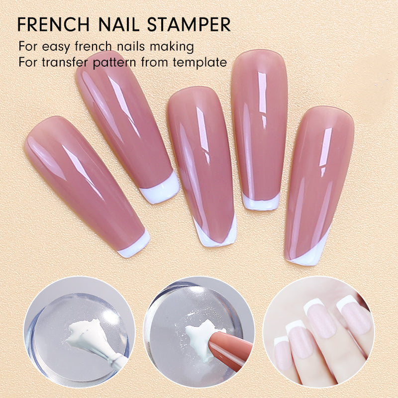 DIY French manicure created with jelly silicone nail stamper