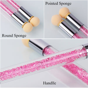 NAILCO 1PC Rhinestone Handle + 6PCS Sponge Head Nails Art Brushes